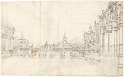 Capriccio paláců a lodžie s výhledem na klasický most od Bernardo Bellotto