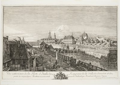 Vnější pohled na italskou bránu opevnění města Drážďany od Bernardo Bellotto