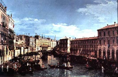 Canal Grande, Benátky, při pohledu na jih k mostu Rialto od Bernardo Bellotto