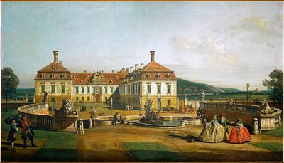 Zámek Schlosshof, Rakousko, pohled ze zahrad, postavený princem Evženem Savojským ... (olej na plátně) od Bernardo Bellotto