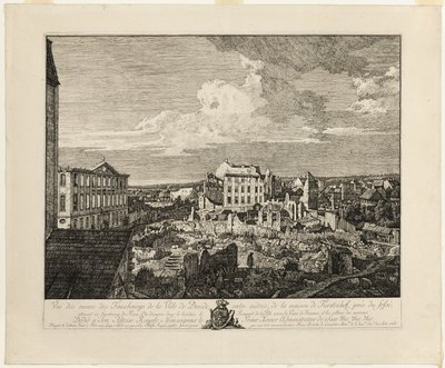 Ruiny Pirnaischer Suburb s Palais Fürstenhof od Bernardo Bellotto