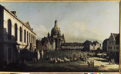 ""Pohled na Nové náměstí v Drážďanech"" (Neumarkt v Drážďanech) Můžeme si prohlédnout kostel Panny Marie (Notre-Dame) (Frauenkirche) Obraz Bernarda Bellotta (1720-1780) 1747 Rozměr 134x236 cm Muzeum sv. Ermitáž, Petrohrad (St. Petersburg) od Bernardo Bellotto