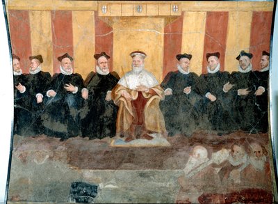 Doge of Genes Giacomo Durazzo Grimaldi (asi 1503-1579) obklopuje Senators Fresco od Bernarda Castella (1557-1629) Genes ze 16. století, Museo di Sant 