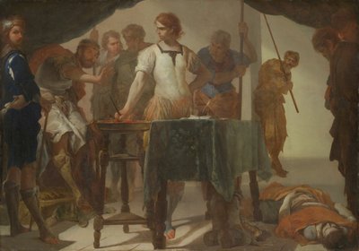 Mucius Scaevola v konfrontaci s králem Porsennou od Bernardo Cavallino