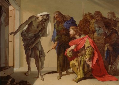Saul a čarodějnice z Endoru. Kolem 1650-56 od Bernardo Cavallino
