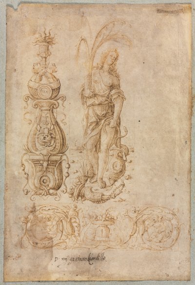 Design pro svícen, Alegorická postava hojnosti, Ornamental Reliéf Design od Bernardo Parentino