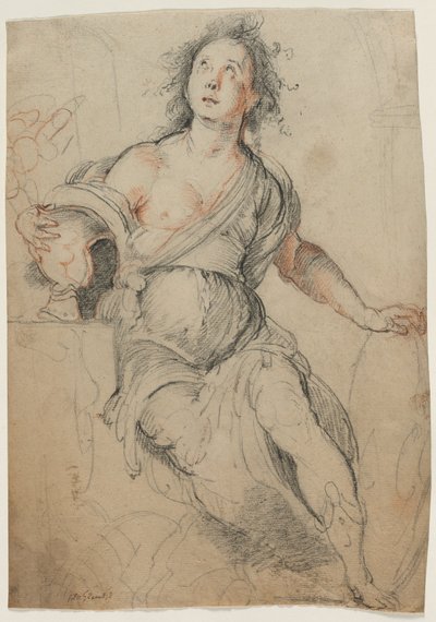 Alegorická postava, asi 1635 (černá křída s červenou křídou ) od Bernardo Strozzi