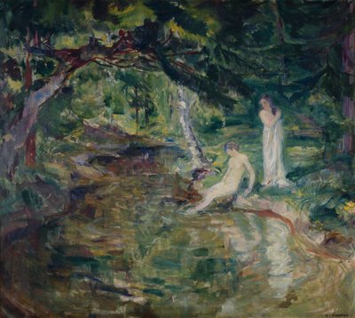 Pár koupání v lese (olej na plátně) od Bernhard Dorotheus Folkestad