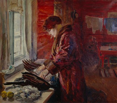Oškubání slepice (olej na plátně) od Bernhard Dorotheus Folkestad