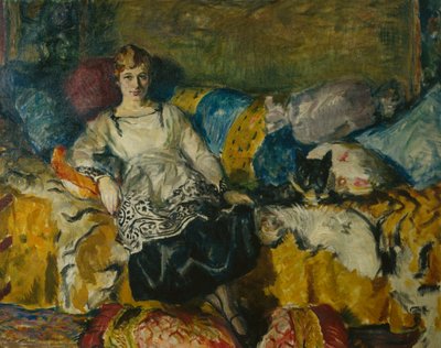 Žena se psem na pohovce od Bernhard Dorotheus Folkestad