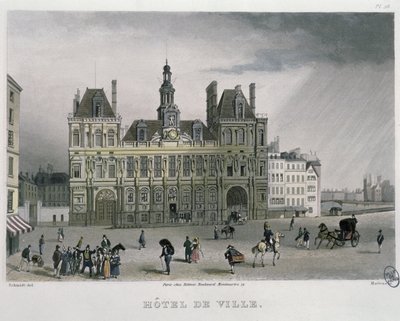 Hotel de ville, Paříž, 1832 (barevná rytina) od Bernhard Schmidt