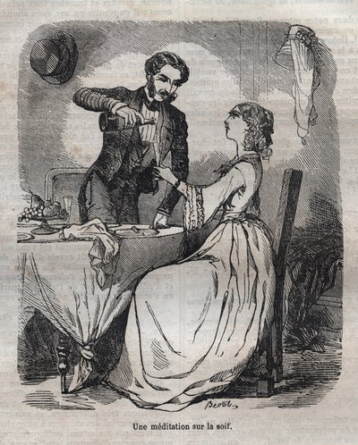 Meditace na žízeň – rytina do „La Physiologie du gout““ od Jean Anthelme Brillat Savarin (Brillat-Savarin od Bertall