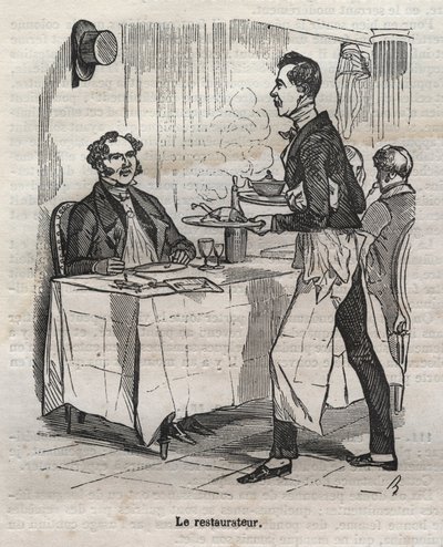 Restaurátor - rytina v „La Physiologie du gout“ od Jean Anthelme Brillat Savarin (Brillat-Savarin od Bertall