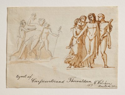 Bacchus a dva Faunové. Bacchus, Hercules a dvě ženy od Bertel Thorvaldsen