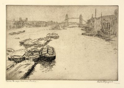 Tower Bridge, Temže, Londýn od Bertha E. Jaques