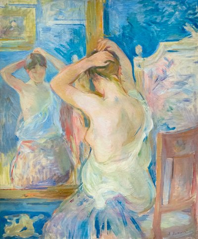 Před zrcadlem, c. 1890 (olej na plátně) od Berthe Morisot