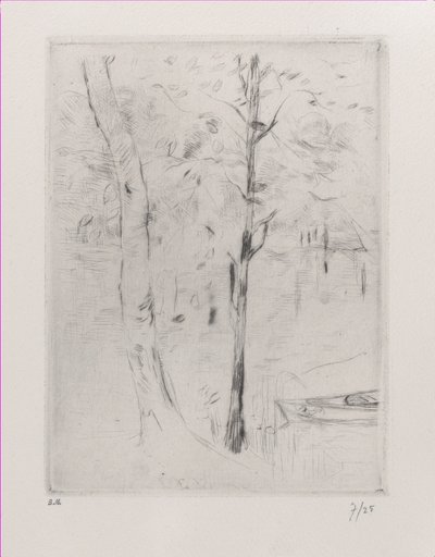 Krajina Kmeny stromů u řeky, 1888. od Berthe Morisot