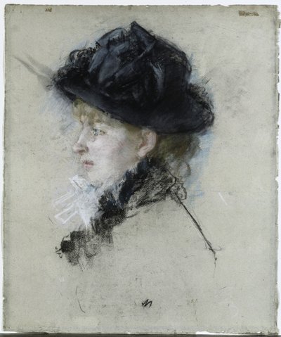 Mademoiselle Louise Riesenerová v klobouku od Berthe Morisot