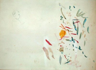 Náčrt hlavy ženy a barevné linie, možná ze skicáku, 1887 (wc a tužka na papíře) od Berthe Morisot