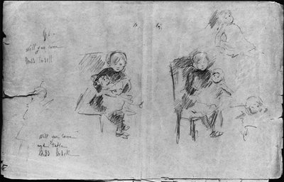 Studie pro holčičku s panenkou, 1884 (černá tuha na papíře) od Berthe Morisot