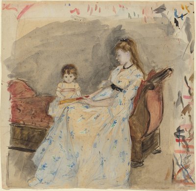 The Artists Sestra, Edma, se svou dcerou, Jeanne, 1872 (wc nad grafitem na papíře) od Berthe Morisot