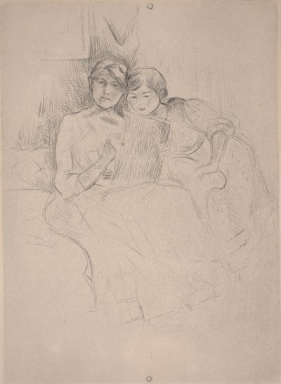 Lekce kreslení - Berthe Morisot kreslí se svou dcerou, kolem 1889-90 (suchá jehla) od Berthe Morisot