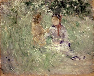 Žena s dítětem na louce u Bougivalu od Berthe Morisot