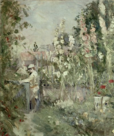 Mladý chlapec v Hollyhocks od Berthe Morisot