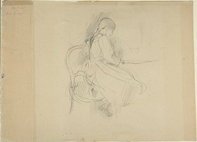 Mladá dívka sedící u stolu od Berthe Morisot