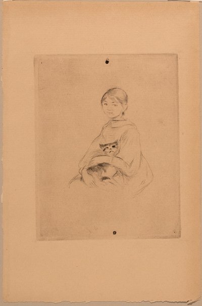 Mladá dívka s kočkou, asi 1888 (lept) od Berthe Morisot