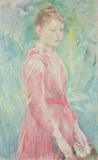 Mladá dívka v růžových šatech (pastel na papíře) od Berthe Morisot