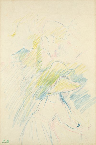 Mladá dívka v zahradě, 1888 (barevná tužka na papíře) od Berthe Morisot