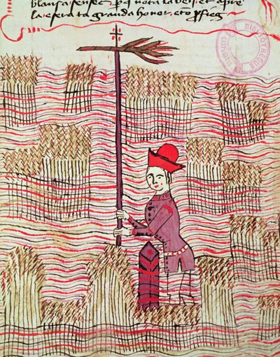 Ms 327 fol.197r Surveyor in a field, od Traite dArpentage od Arnauda de Villeneuve (1240-1312) od Bertrand Boysset