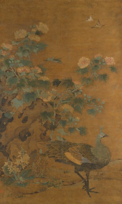 Peacock and Hollyhocks, polovina 14. století. od Bian Lu