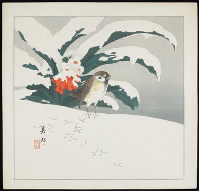 Pták ve sněhu, počátek 20. století od Biho Takashi or Takahashi (b. 1873. fl 1890 1930)
