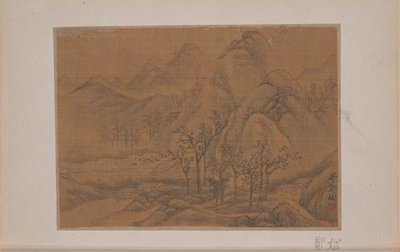 Krajina (miniatura z alba jedenácti obrazů; tuš a barva na hedvábí) od Bin Zheng