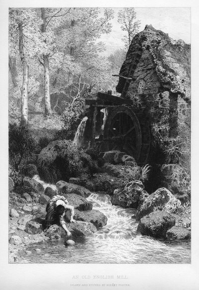 Starý anglický mlýn, 19. století. od Birket Foster