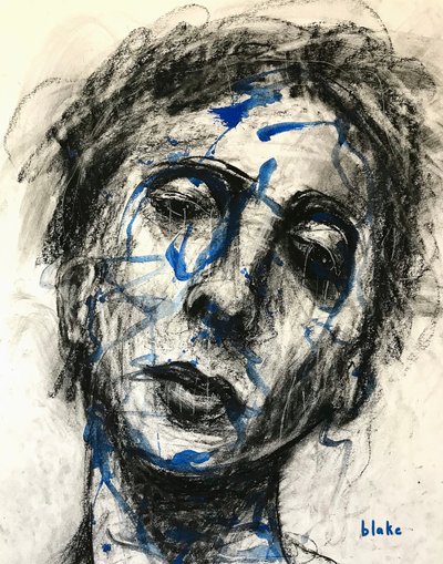 Feeling Blu’ Again, cca 2019 (uhl a barva na papíře) od Blake Munch