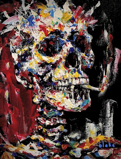 Skull With Spliff, c.2021-22 (Akryl na plátně) od Blake Munch