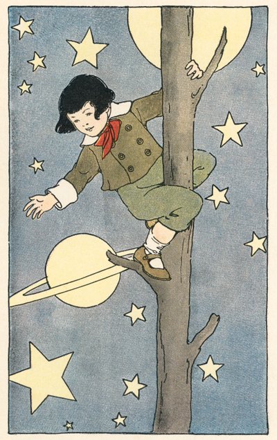 Chlapec leze na strom mezi hvězdami a planetami od Blanche Fisher Wright