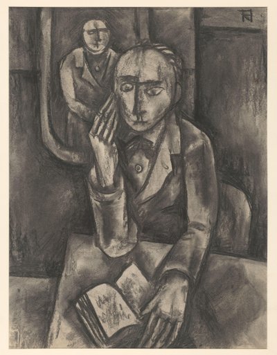 Muž sedí u stolu s otevřenou knihou od Bob Hanf (signed by artist)