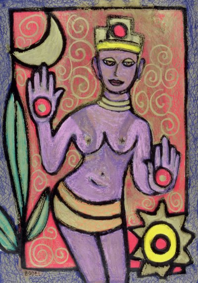 Bohyně, 2002 (olej, pastel a tuš na papíře) od Bodel Rikys