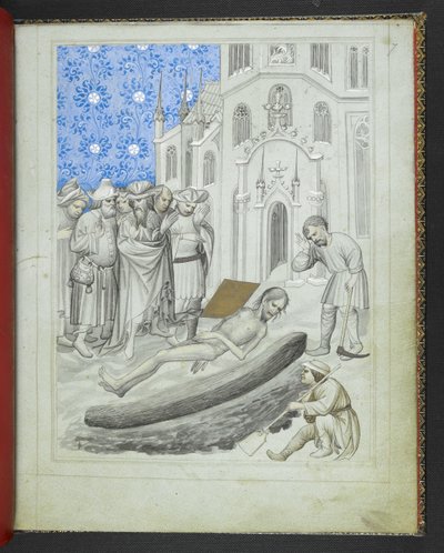 Přidat 24189, f.7r, Objev hrobky Herma Trismegista, z „Obrázkové knihy cest sira Johna Mandevilla“, kolem 1410 (vellum) od Bohemian School