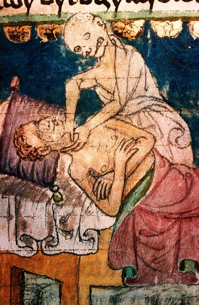 a mort etranglant un pestifere - Smrt škrtící oběť moru - Miniature extraite du codex Stini, Boheme od Bohemian School
