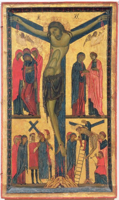 Ukřižování se svatými ženami, truchlící, Kristus na cestě na Kalvárii a uložení, pravý panel diptychu (tempera na panelu) od Bonaventura Berlinghieri