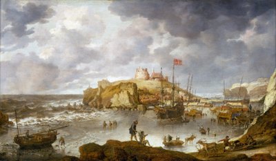 Částečně zamrzlý přístav Archangel (Rusko) s lodí pod dánskou vlajkou od Bonaventura Peeters