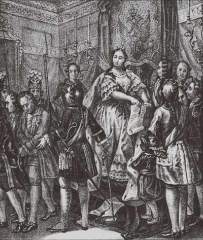 Anna Ioannovna trhá do podmínek, 1730 od Boris Artemyevich Chorikov