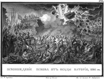 Osvobození Pskova v roce 1581 z Illustrated Karamzin, 1836 od Boris Artemyevich Chorikov