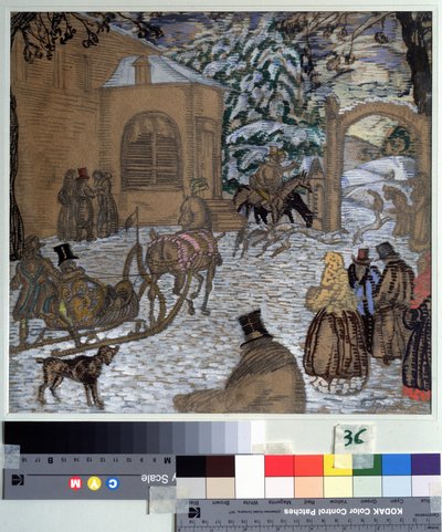Ilustrace k románu Dubrovský od Alexandra Puškina (1799-1837) (Ilustrace k románu Dubrovský od A. Puškina). Dílo Borise Dmitrijeviče Grigorjeva (1886-1939), akvarel, kvaš, inkoust a tužka na papíře od Boris Dmitrievich Grigoriev
