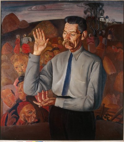 Portrét spisovatele Maxima Gorkého (1868-1939) - obraz Borise Dmitrijeviče Grigorjeva (1886-1939), olej na plátně od Boris Dmitrievich Grigoriev